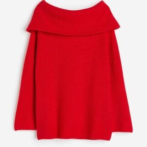 H&M Rib-Knit Off The Shoulder Sweater Red